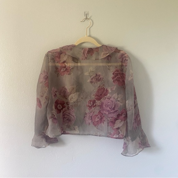 Lady Dorby vintage women’s sheer ruffle blouse size L floral fairycore whimsical - Picture 2 of 6